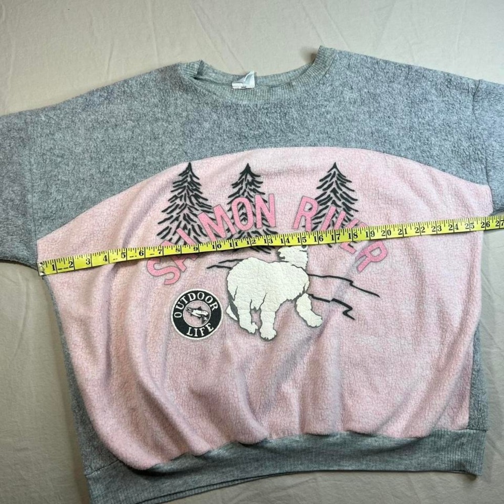 Vintage Made in USA Salmon River pink and grey fleece crewneck sweatshirt - Picture 4 of 6